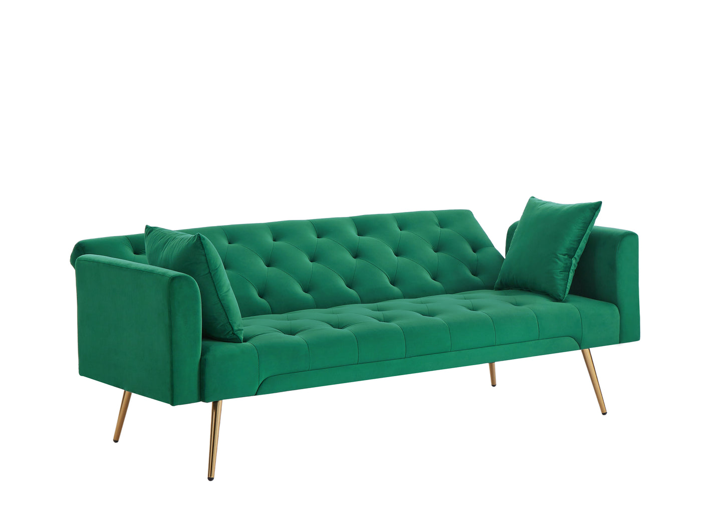 Velvet Futon Sofa Bed with Metal Legs & 2 Pillows