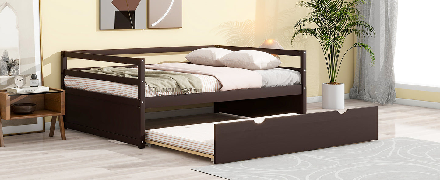 Twin Size Wood Daybed with Twin Size Trundle, Espresso(Expected Arrival Time: 1.7)