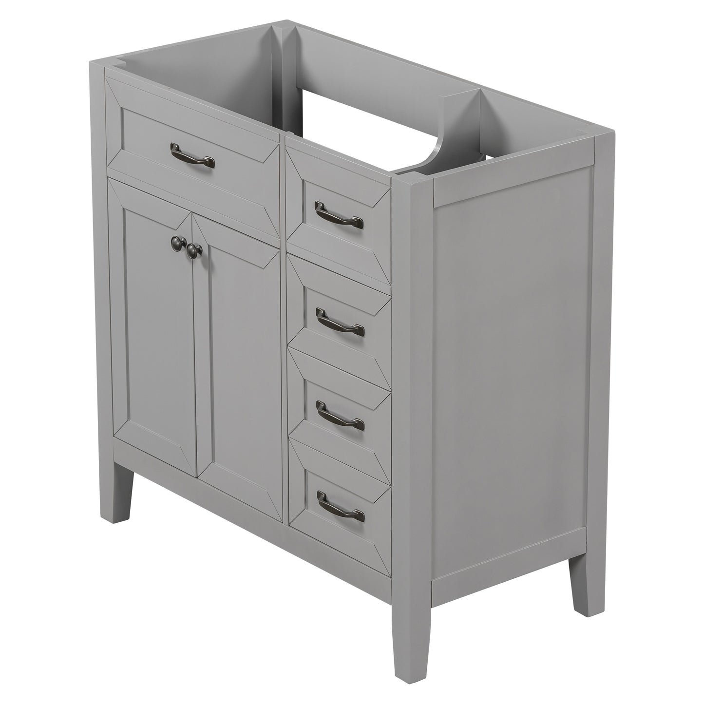 36" Bathroom Vanity without Sink, Cabinet Base Only, Bathroom Cabinet with Drawers, Solid Frame and MDF Board, Grey