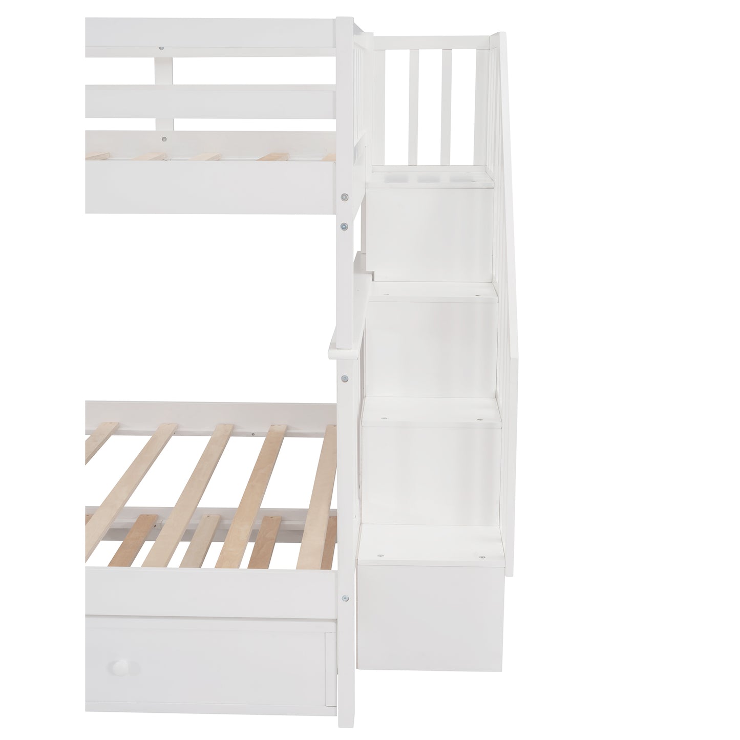 Stairway Full-Over-Full Bunk Bed with Twin Trundle, Storage and Guard Rail - White Oasis for Bedroom