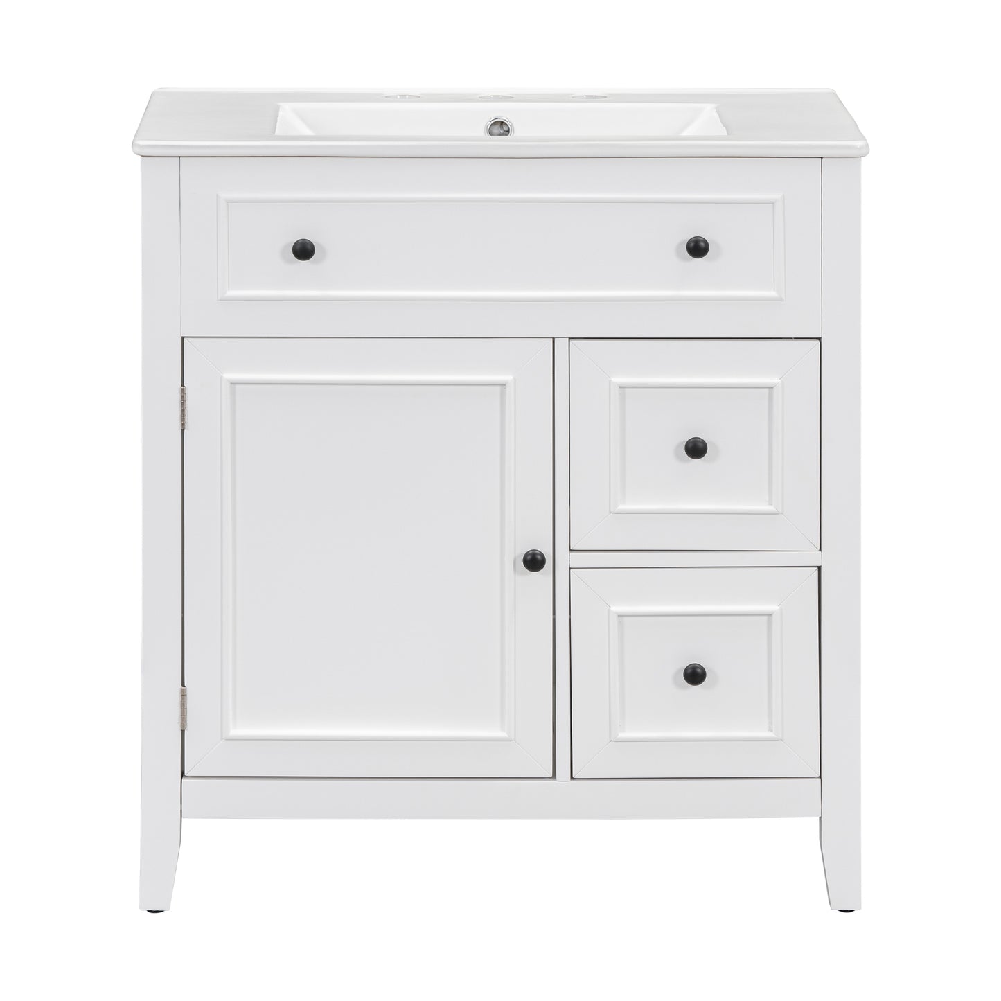 30" Bathroom Vanity with Sink Top, Bathroom Vanity Cabinet with Door and Two Drawers, Solid Wood Frame, One Package, White