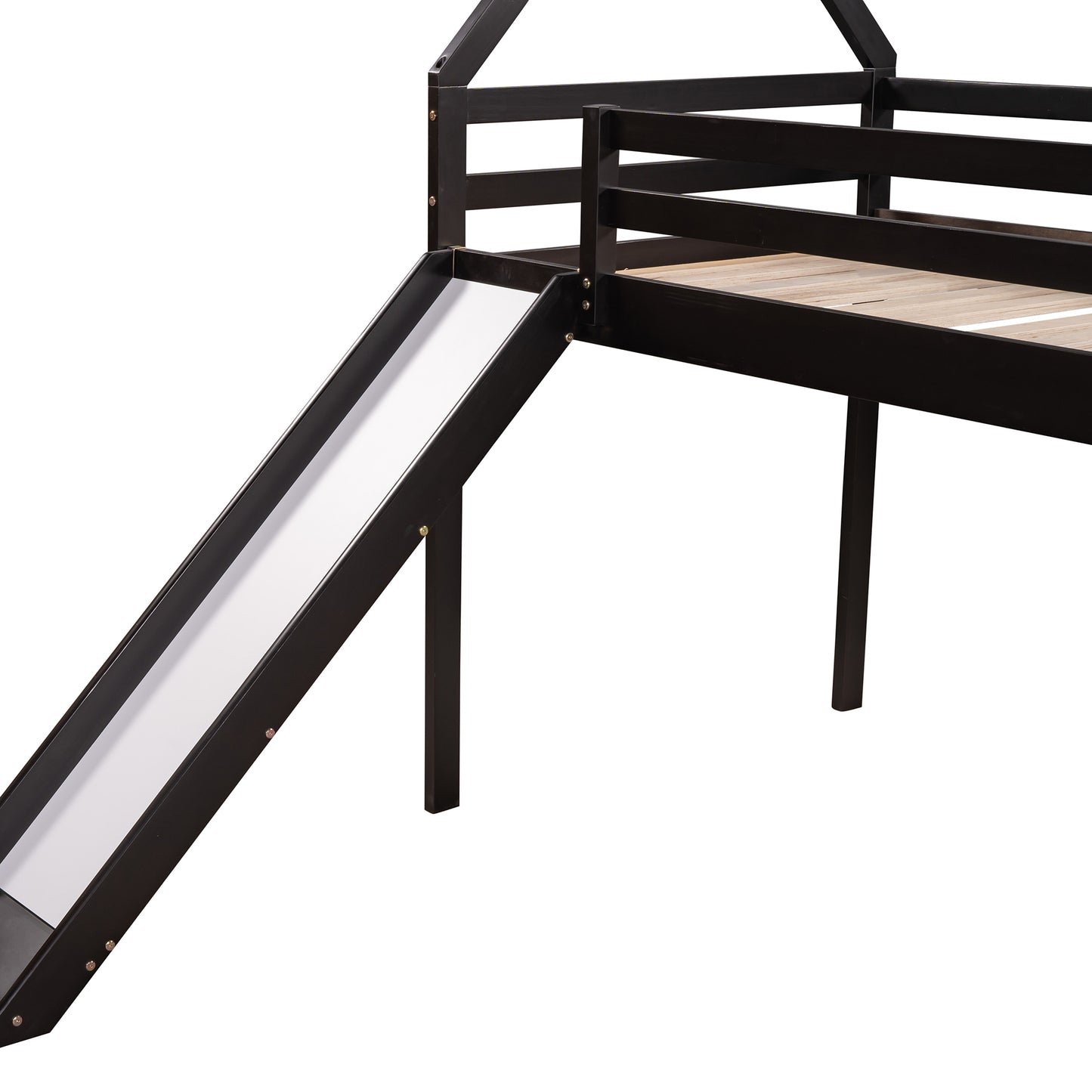 Twin Size Loft Bed with Slide, House Bed with Slide,Espresso( :WF281158AAP)