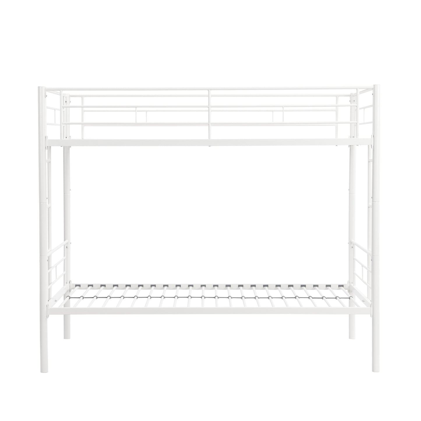 White Metal Convertible Twin Bunk Bed with Safety Guardrails and 2 Ladders