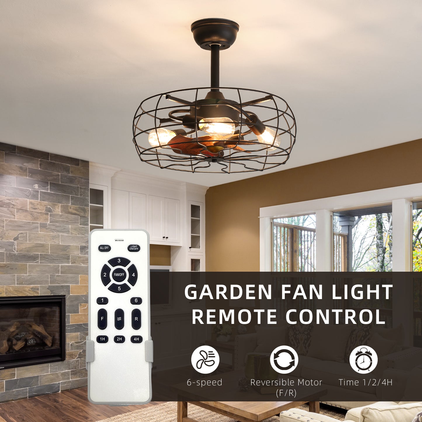 20-Inch American Style Ceiling Fan Chandelier with Remote Control and Reversible Inverter DC Motor