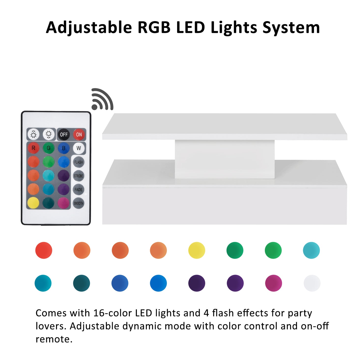 LED Light Coffee Table with 16 Color Options and Remote Control, Modern Industrial Design - White