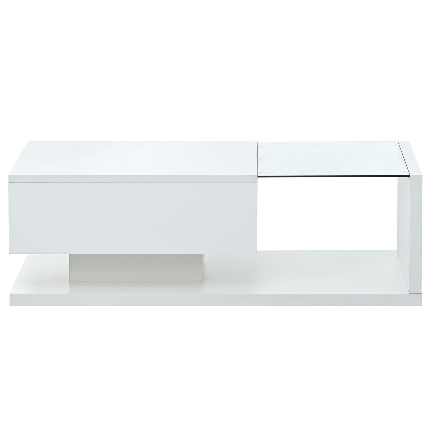 Contemporary White Coffee Table with Glass Top and High-Gloss Finish