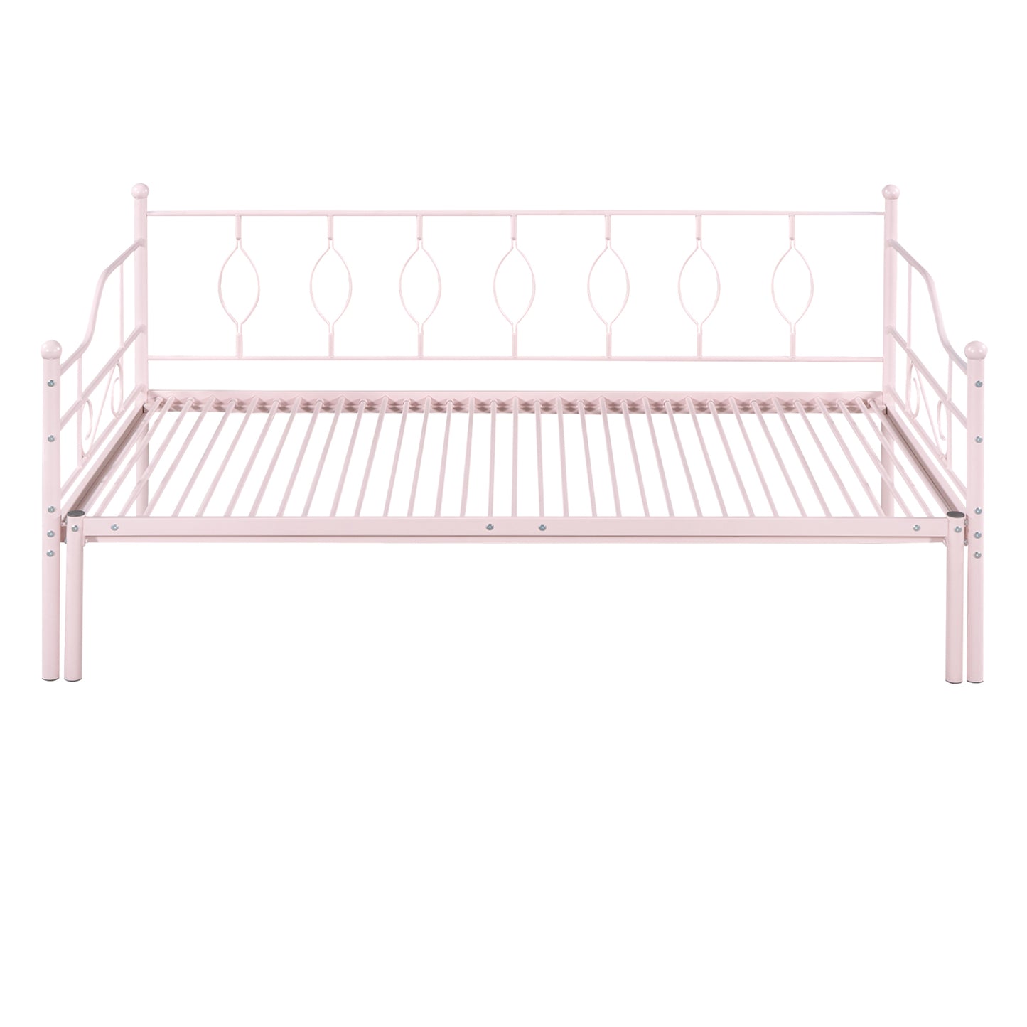 Twin Size Metal Daybed with Trundle, Daybed with Slat No Box required Pink