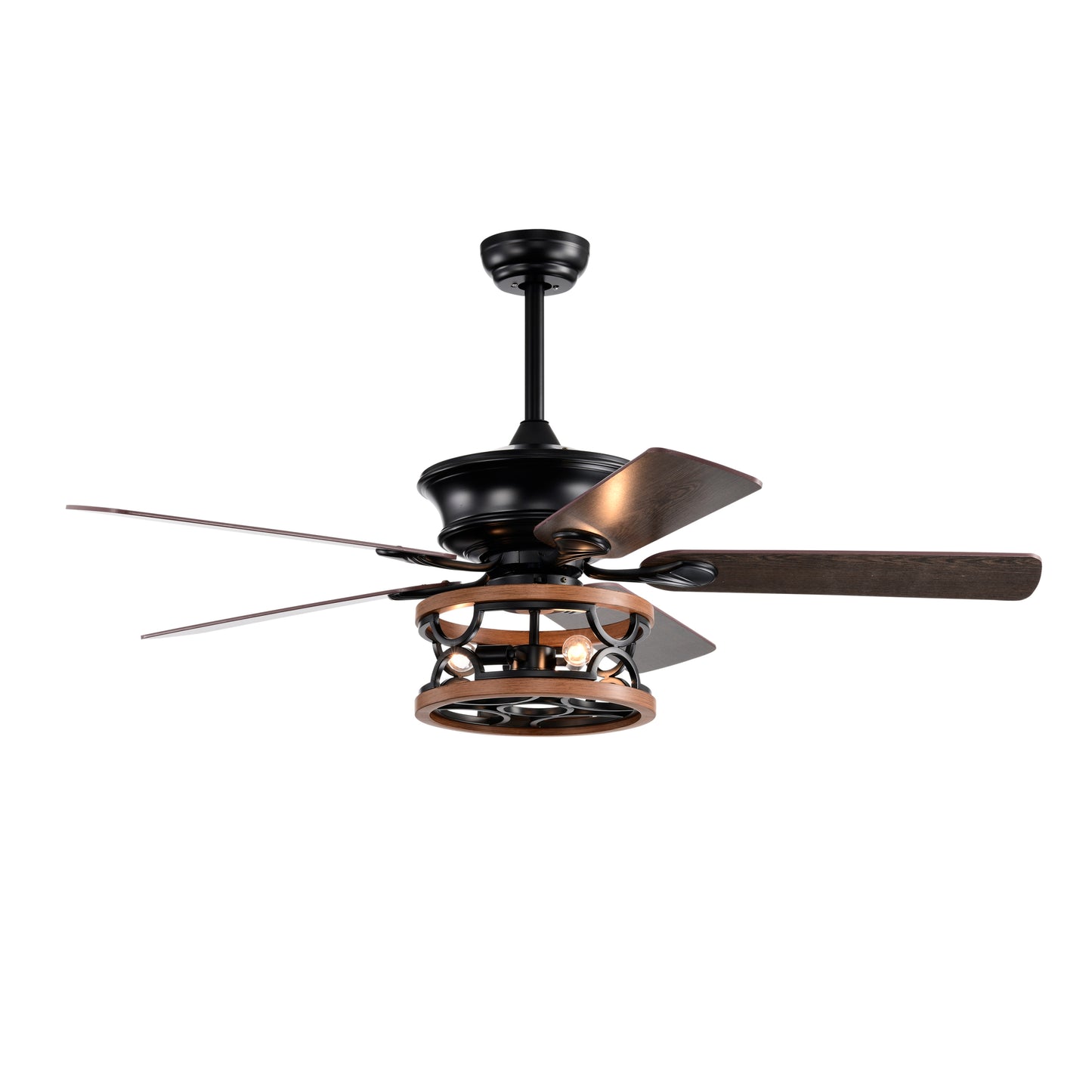 Farmhouse Ceiling Fan with Reversible Airflow, Remote Control, and Caged Light Fixture