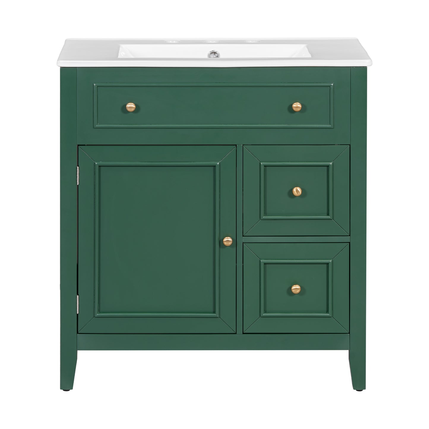 30" Bathroom Vanity with Sink Top, Bathroom Vanity Cabinet with Door and Two Drawers, Solid Wood Frame, One Package, Green