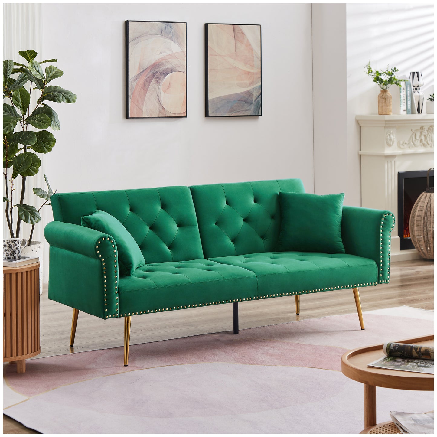 Convertible Futon Sofa Bed, Modern Reclining Futon Loveseat Couch with 2 Pillowa Sleeper Sofa for Dorm Room Living Room