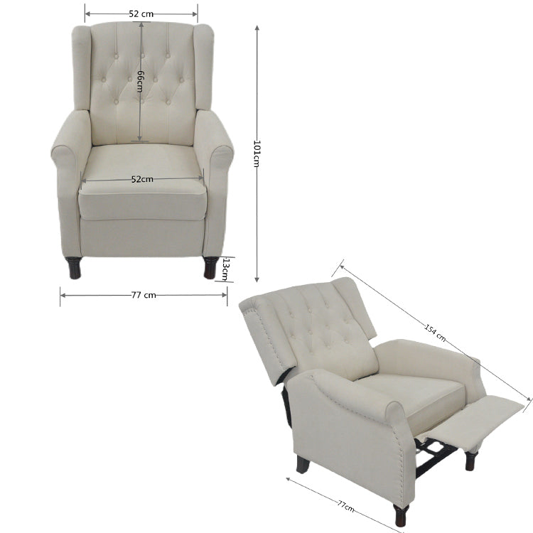 Beige Fabric Recliner Armchair with Adjustable Back and Padded Cushion