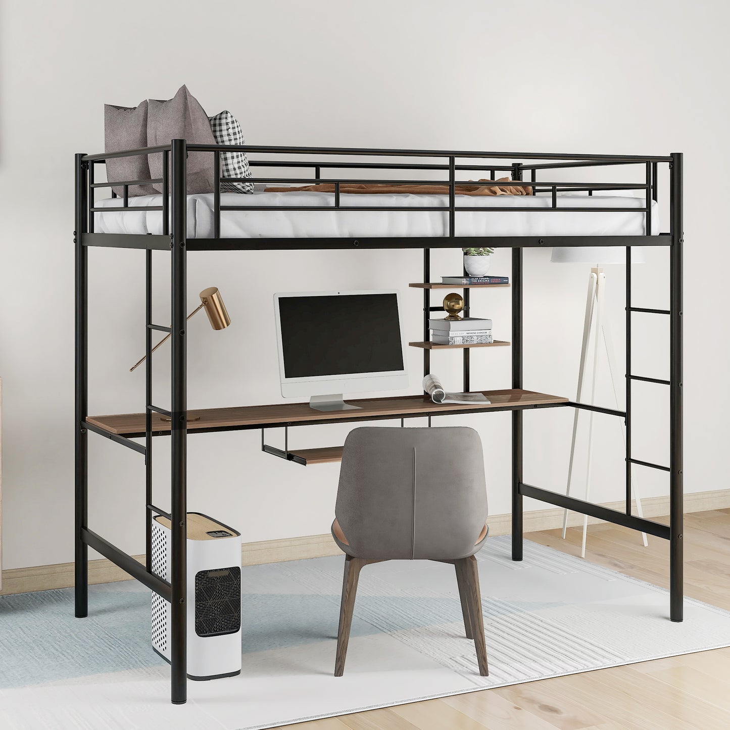 Loft Bed with Desk and Shelf , Space Saving Design,Twin