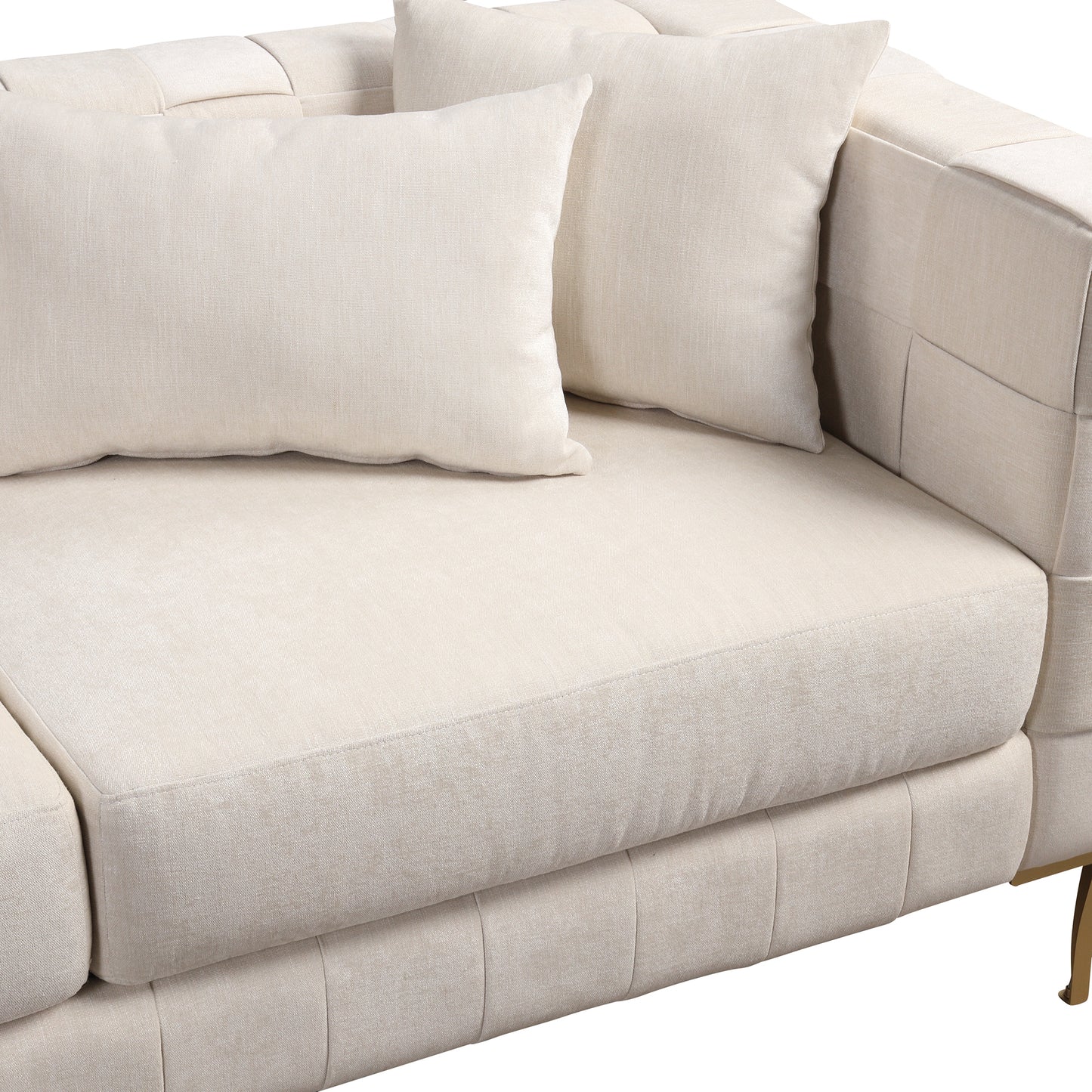 80.5 Modern Upholstered Sofa with Golden Metal Legs and Pillows