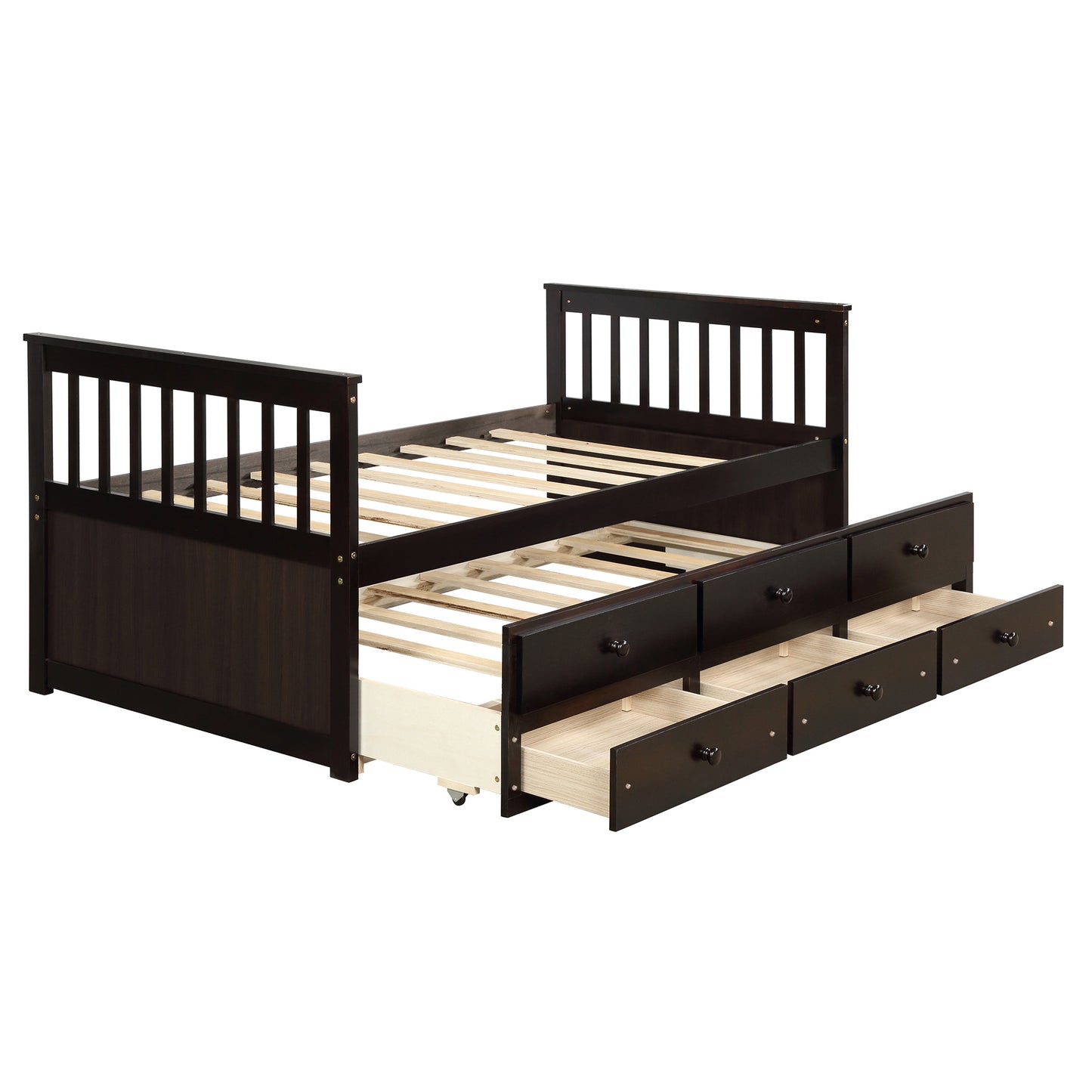 Captain's Bed Twin Daybed with Trundle Bed and Storage Drawers, Espresso