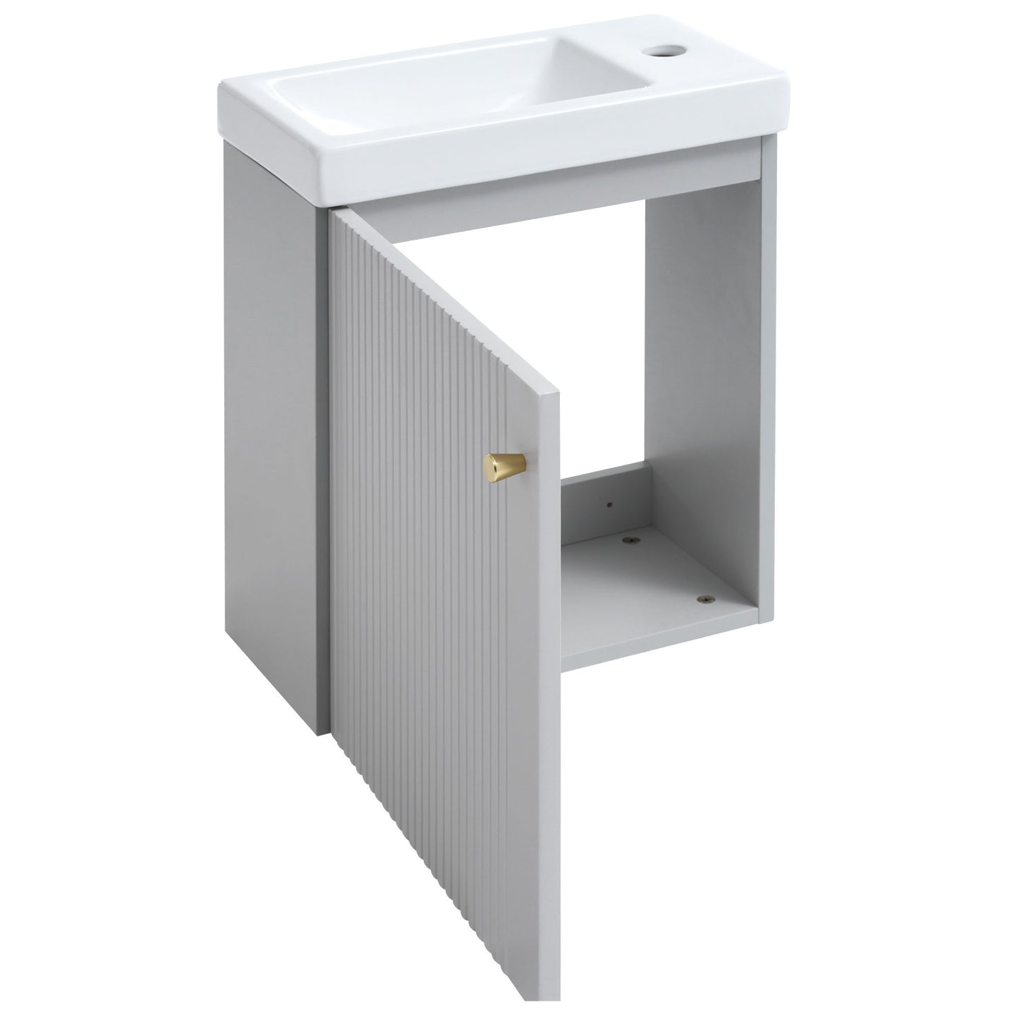 Contemporary 16" Wall-Mounted Bathroom Vanity Combo Cabinet with Ceramic Basin - Ideal for Small Bathrooms