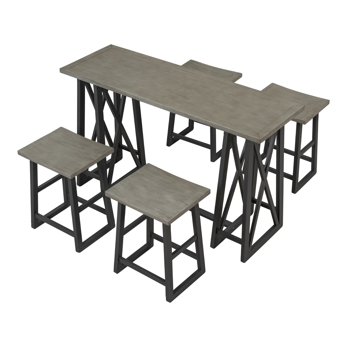 Rustic Counter Height 5-Piece Dining Set, Wood Console Table Set with 4 Stools for Small Places,Grey