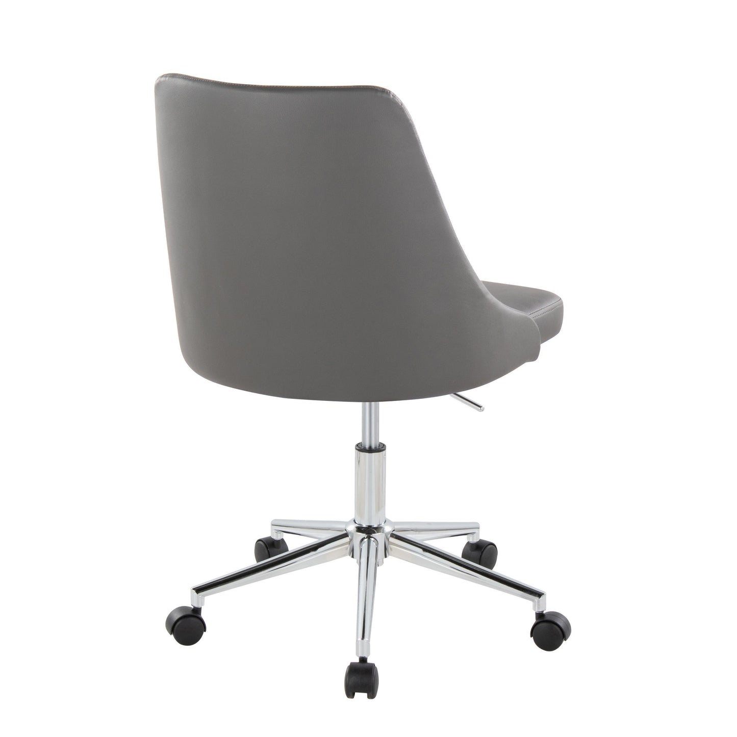 Marche Contemporary Swivel Task Chair with Casters in Chrome Metal and Grey Faux Leather by LumiSource