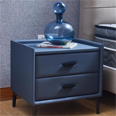 Nightstand, Modern Nightstand with 2 Drawers, Night Stand with PU Leather and Hardware Legs, End Table, Bedside Cabinet for Living Room/Bedroom (Grey blue)