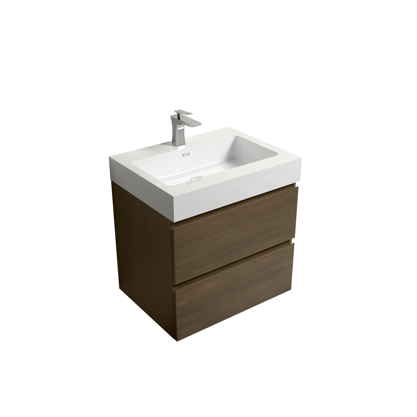 Alice-24W-111,Wall mount cabinet WITHOUT basin,Dark oak color,With two drawers