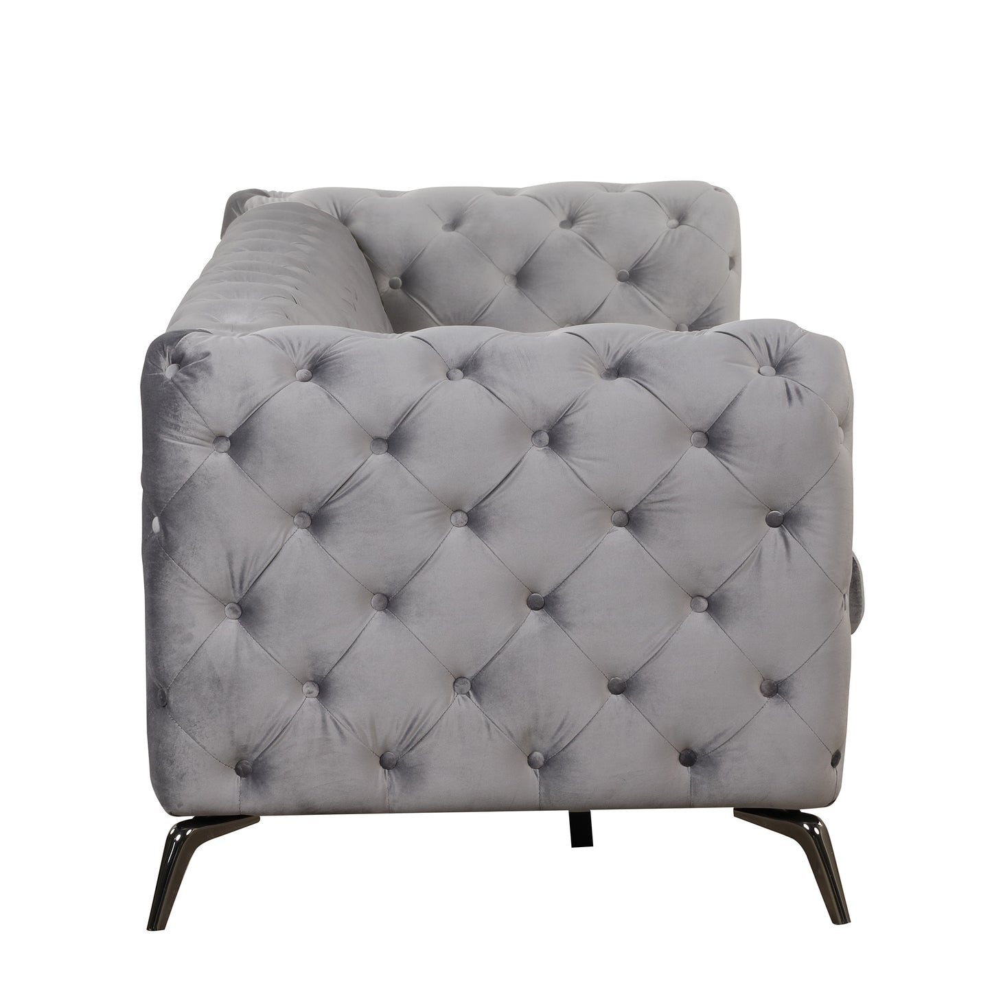 Sleek Gray Velvet Upholstered 3-Seater Sofa with Metal Legs