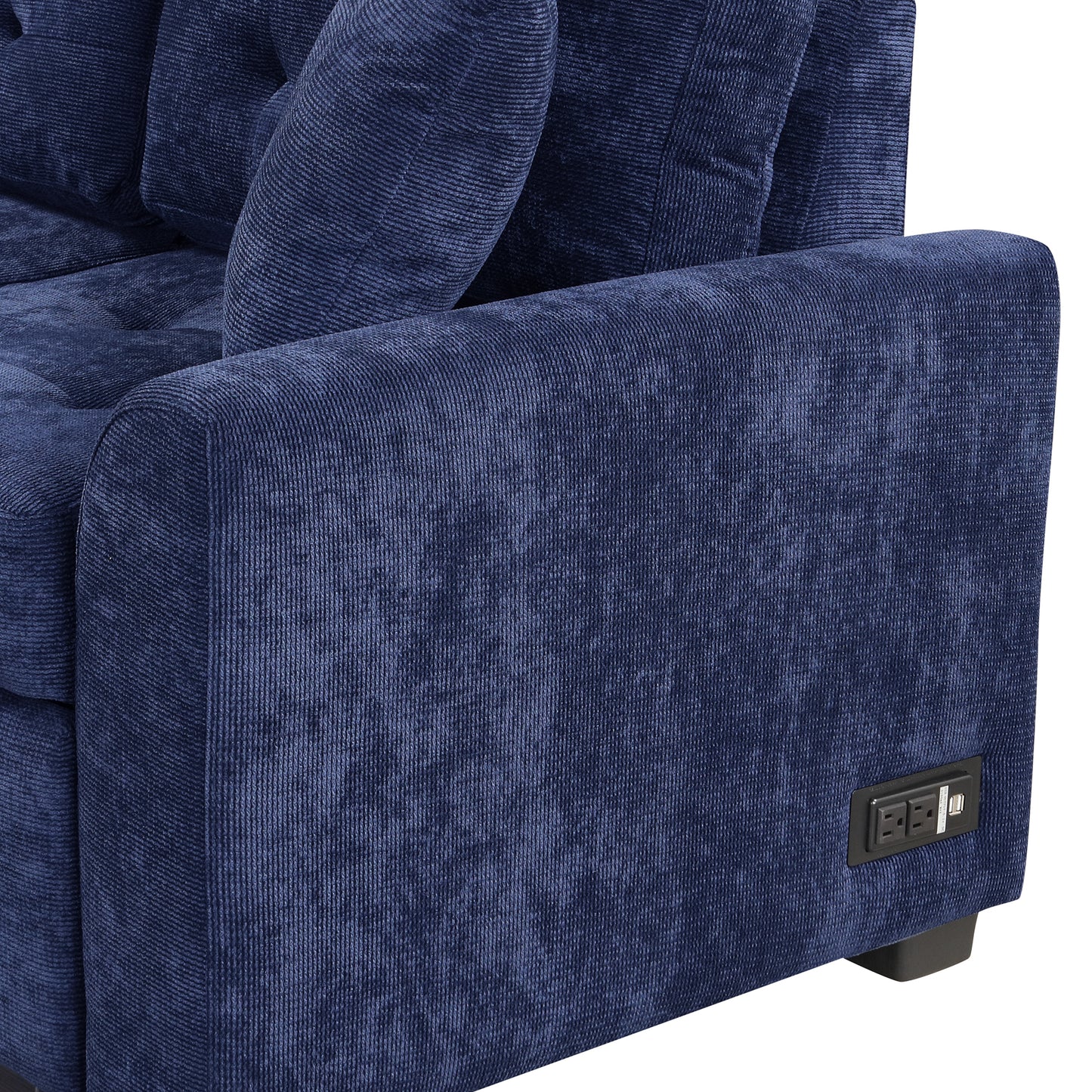 Convertible Navy Blue L-Shape Sleeper Sofa with USB Ports and Power Sockets