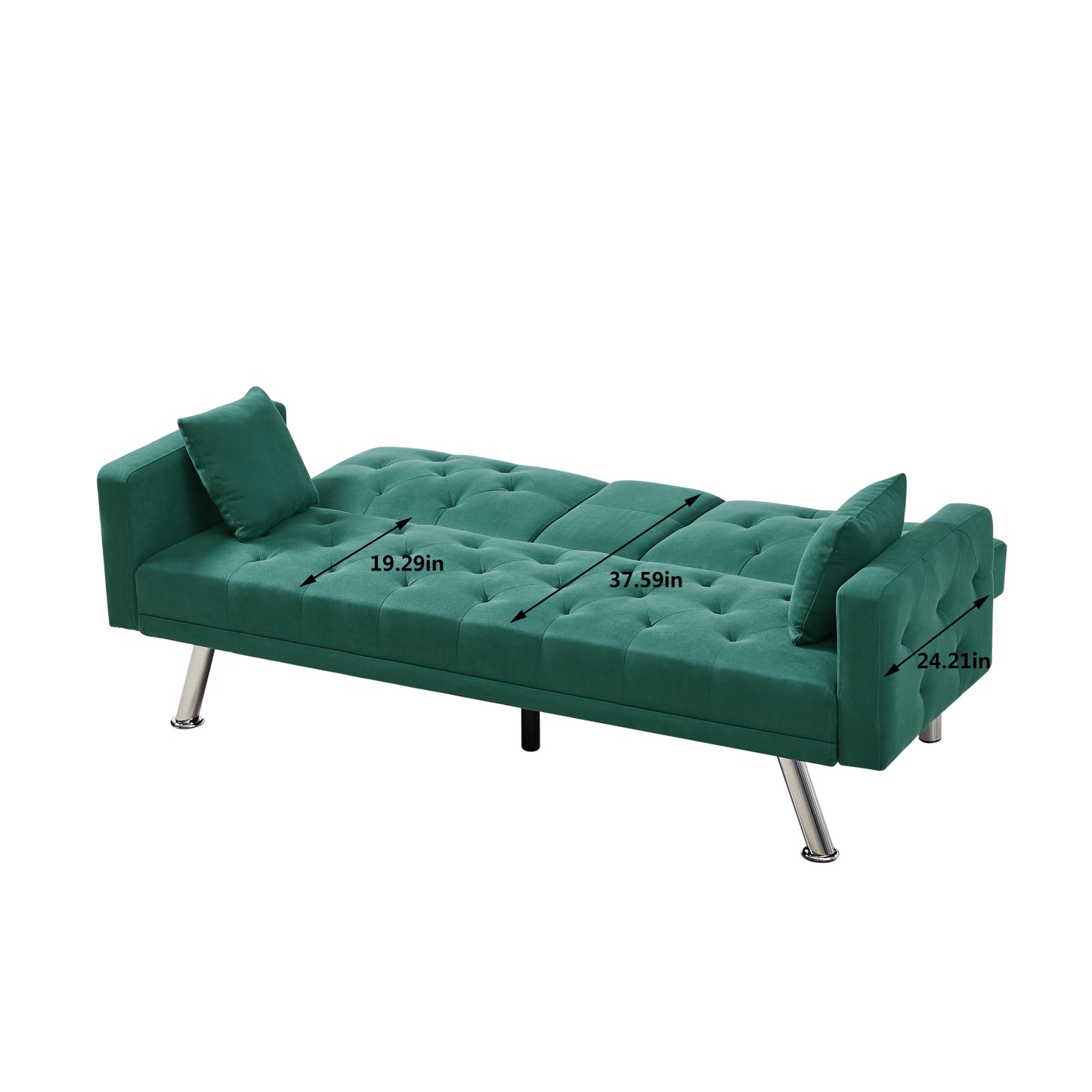 Square Arm Armrests, Dark Green Linen Convertible Sofa and Sofa Bed