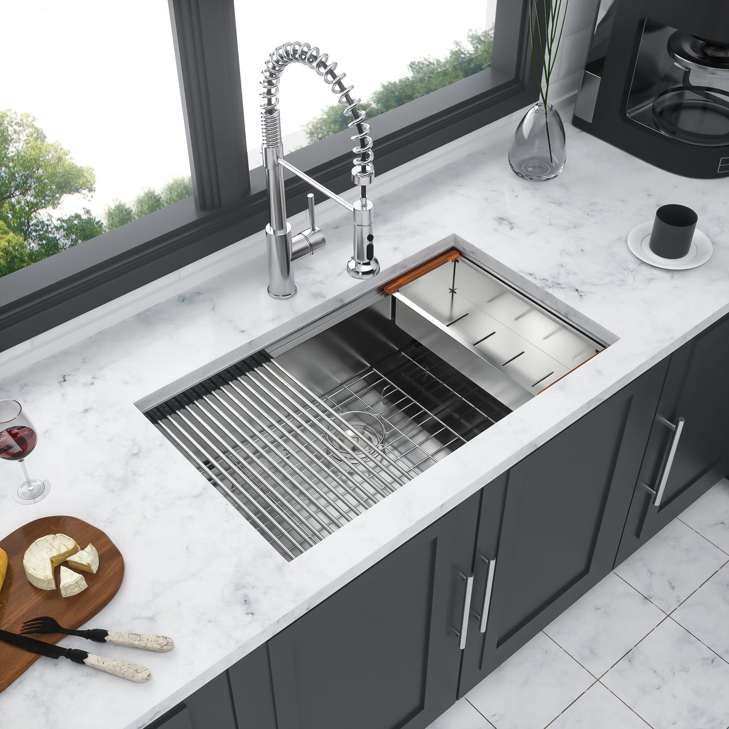 Deep Stainless Steel Kitchen Sink with Workstation - 32x19x10 Single Bowl Undermount