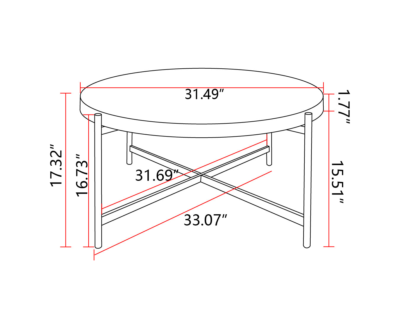 Contemporary Round Coffee Table with Cross Legs Metal Base (Set of 2 pcs)