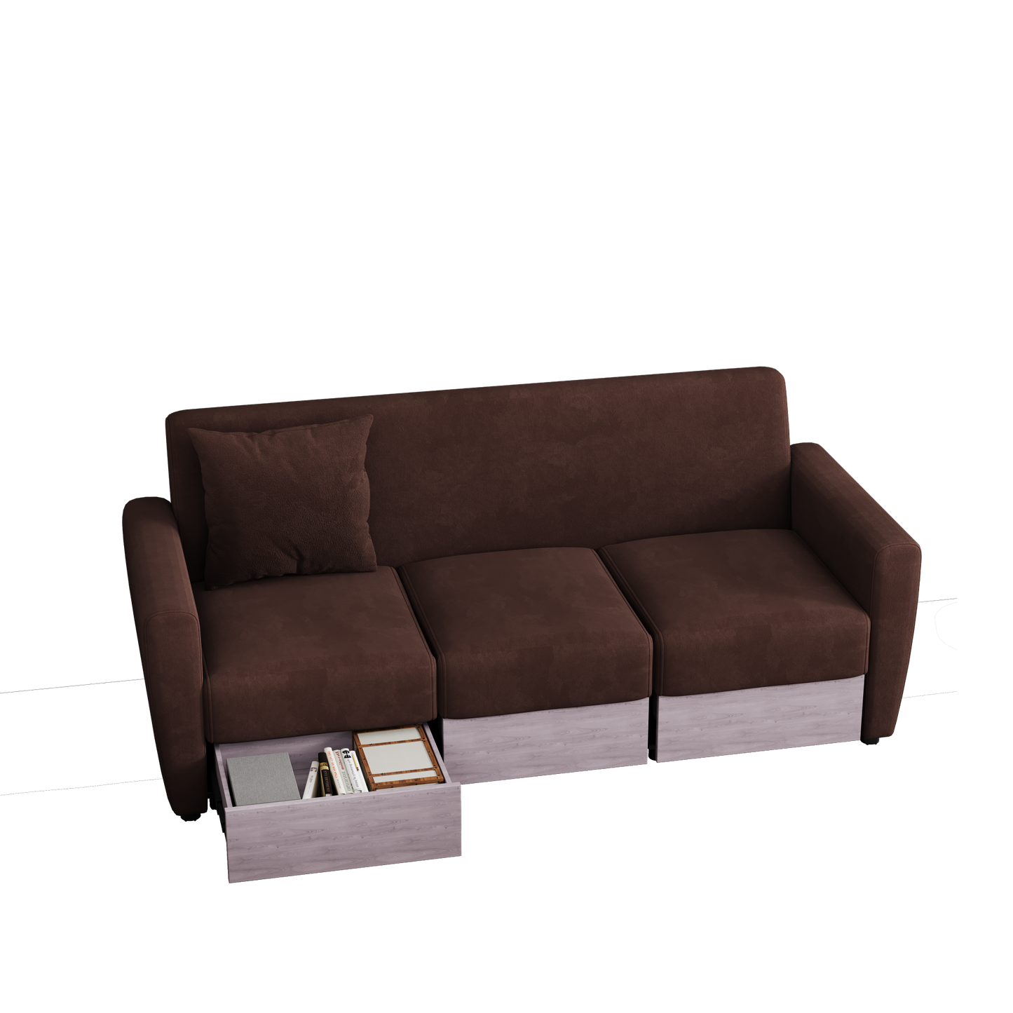 double armrests with coffee table and drawers 77.9" brown chenille living room apartment studio sofa