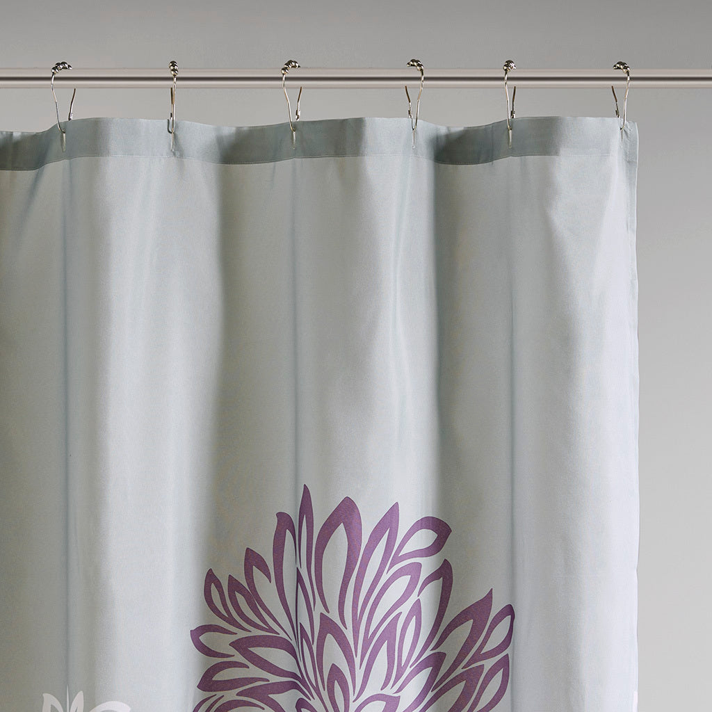 Elegant Floral Shower Curtain in Purple and White Hues