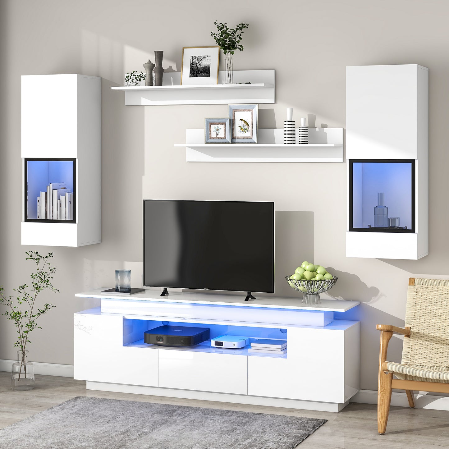 Versatile 5-Piece LED Floating TV Stand Set for 75+ Inch TVs