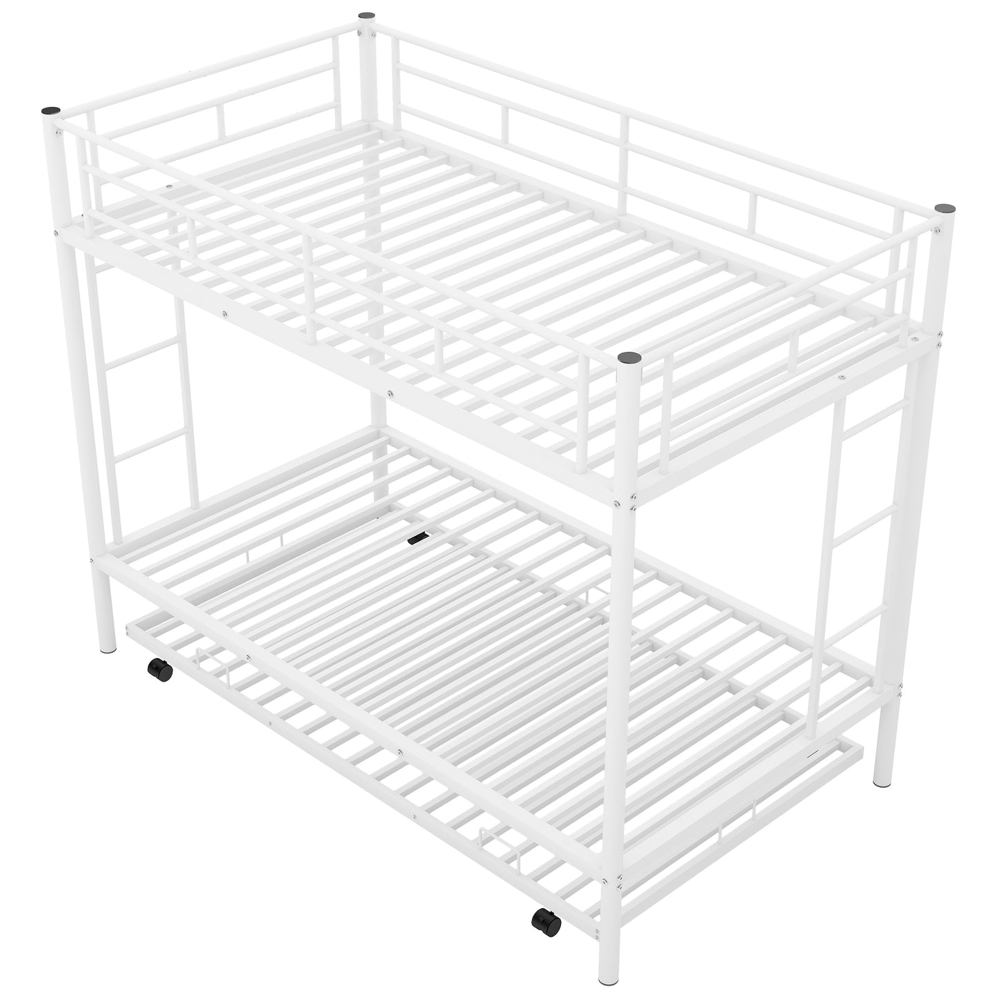 White Space-Saving Twin Bunk Bed with Trundle