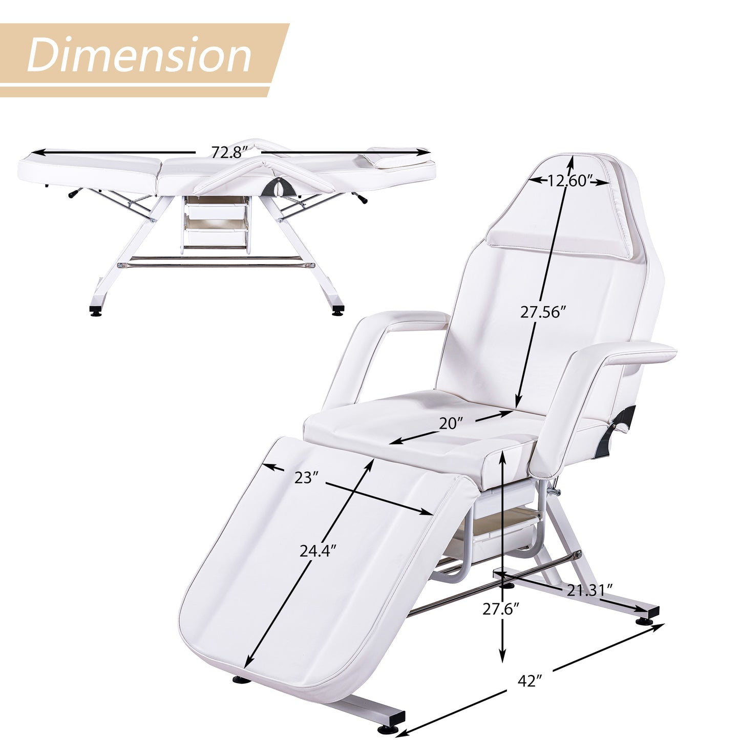 Massage Salon Tattoo Chair  with Two Trays Esthetician Bed with Hydraulic Stool,Multi-Purpose 3-Section Facial Bed Table, Adjustable Beauty Barber Spa Beauty Equipment, White