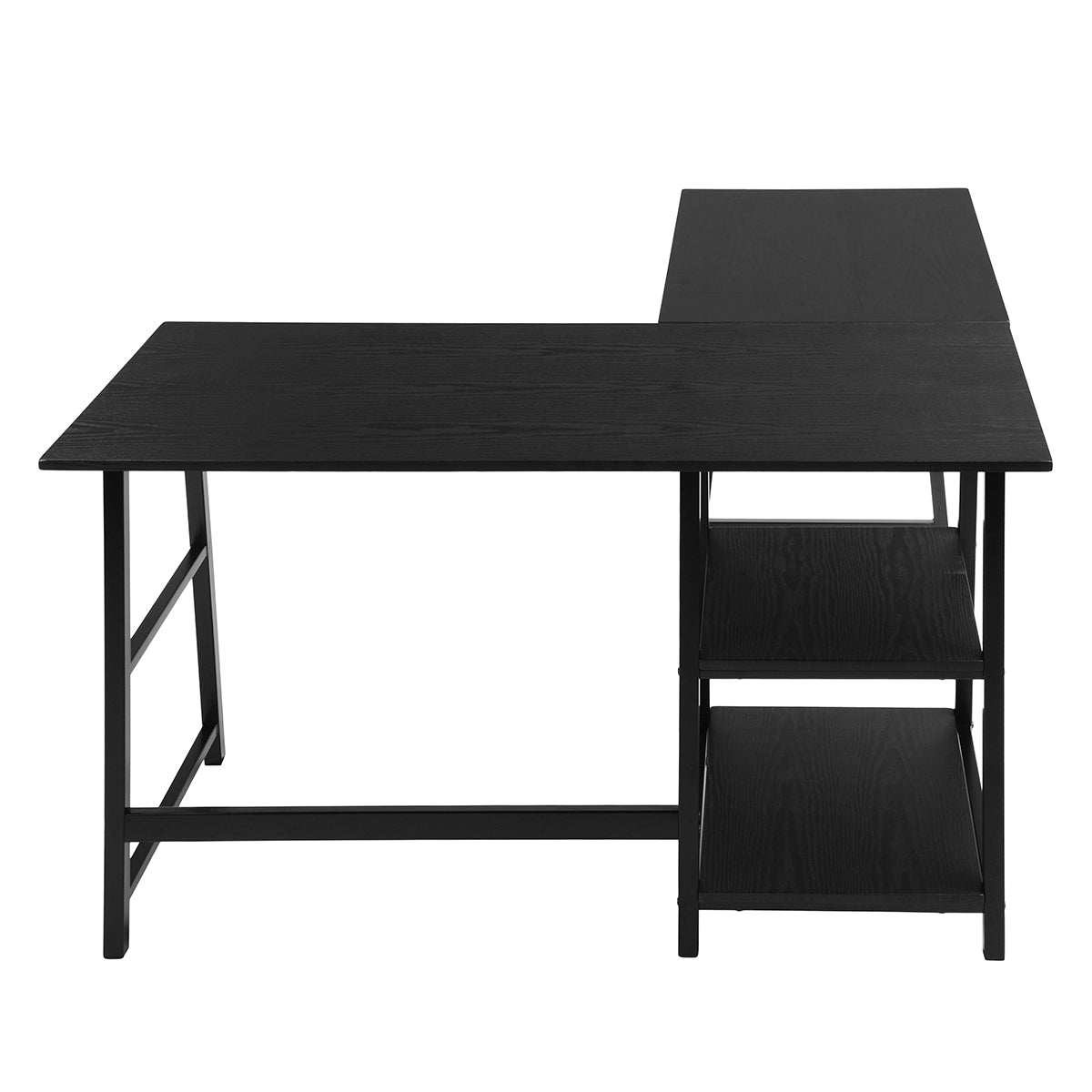 Black L-Shaped Corner Desk with Open Shelves, 43.5W X 27.6 D