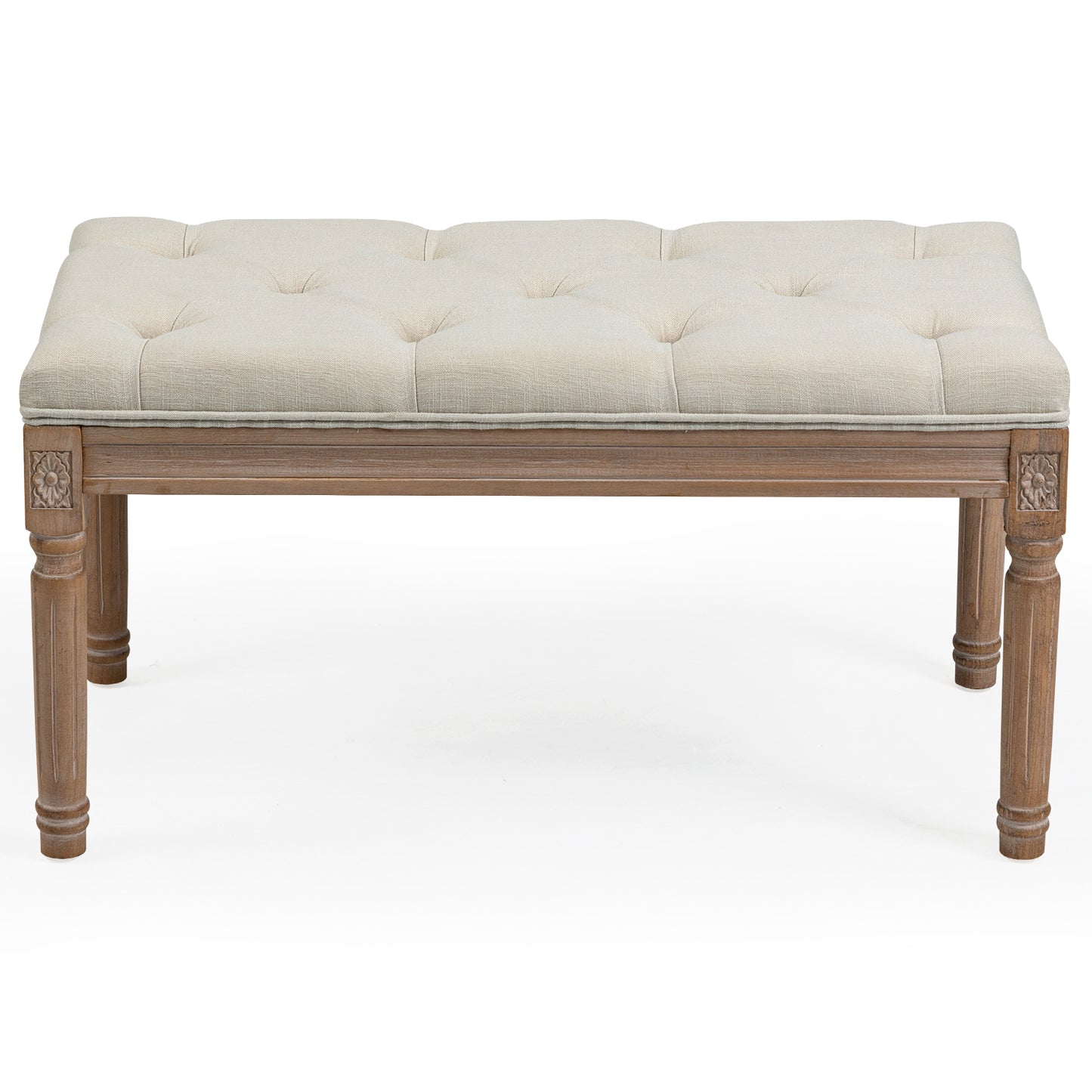 31 Inch 4-Leg Wide Contemporary Rectangle Large Ottoman Bench in Grey Linen Look Fabric