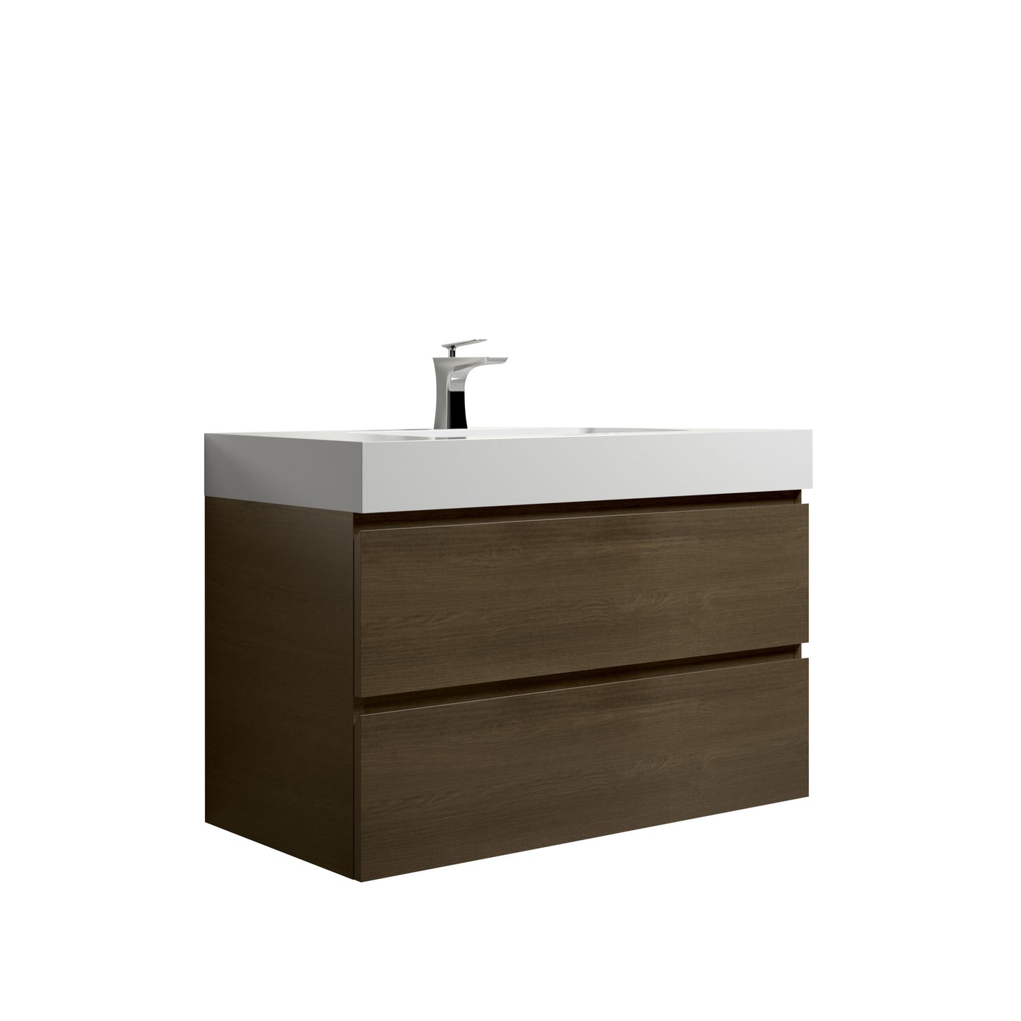 U039-Alice36-111 Alice 36" Dark Oak Bathroom Vanity with Sink, Large Storage Wall Mounted Floating Bathroom Vanity for Modern Bathroom, One-Piece Black Sink Basin without Drain and Faucet