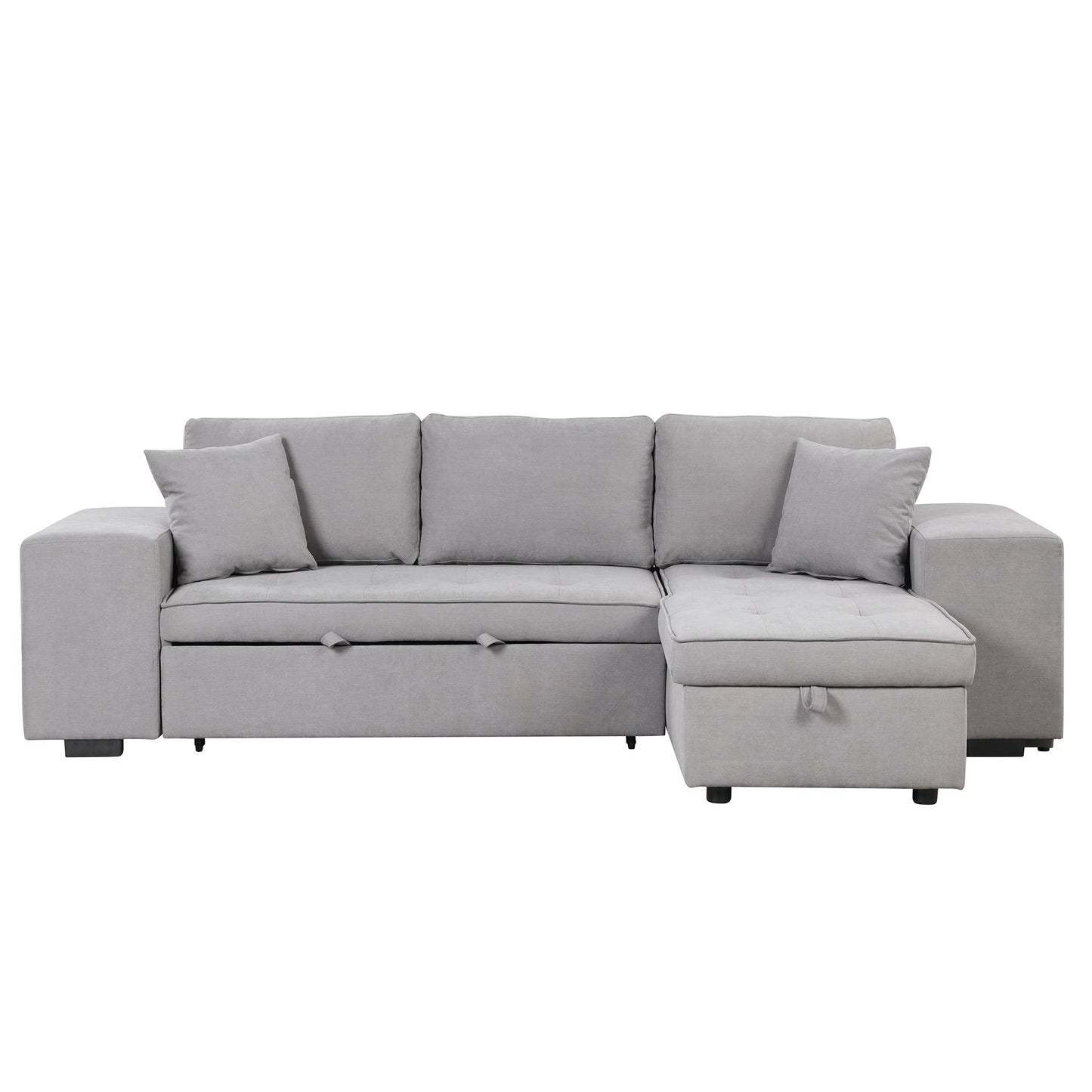 Gray L-Shape Sleeper Sectional Sofa with Storage Chaise and 2 Stools