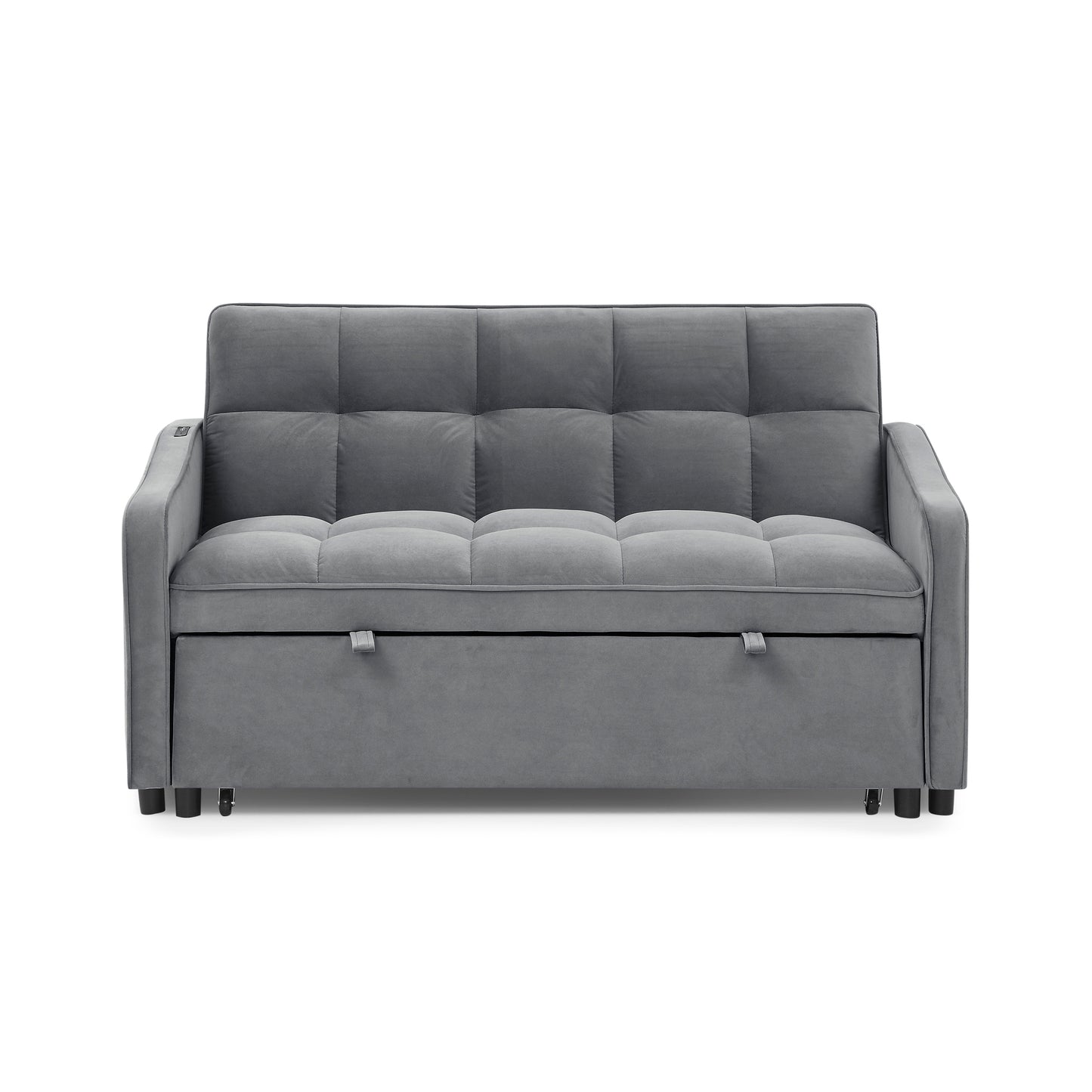 Loveseats Sofa Bed with Pull-out Bed,Adjsutable Back and Two Arm Pocket,TypeC and USB Charging with Copper nail,Grey (47"x53"x31")