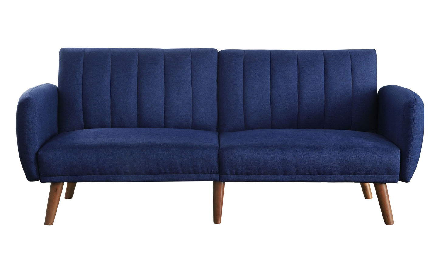 Bernstein Adjustable Sofa, Blue Linen & Walnut Finish 57190