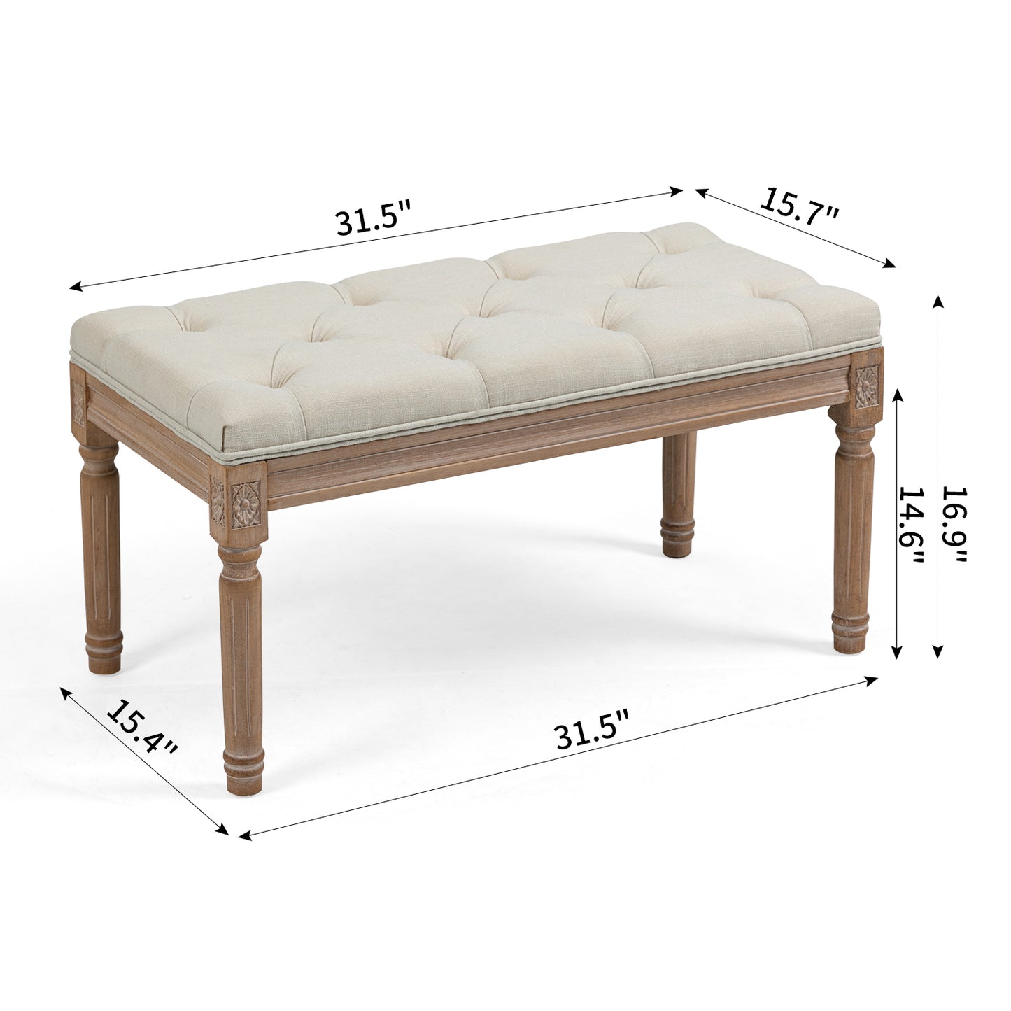 31 Inch 4-Leg Wide Contemporary Rectangle Large Ottoman Bench in Grey Linen Look Fabric