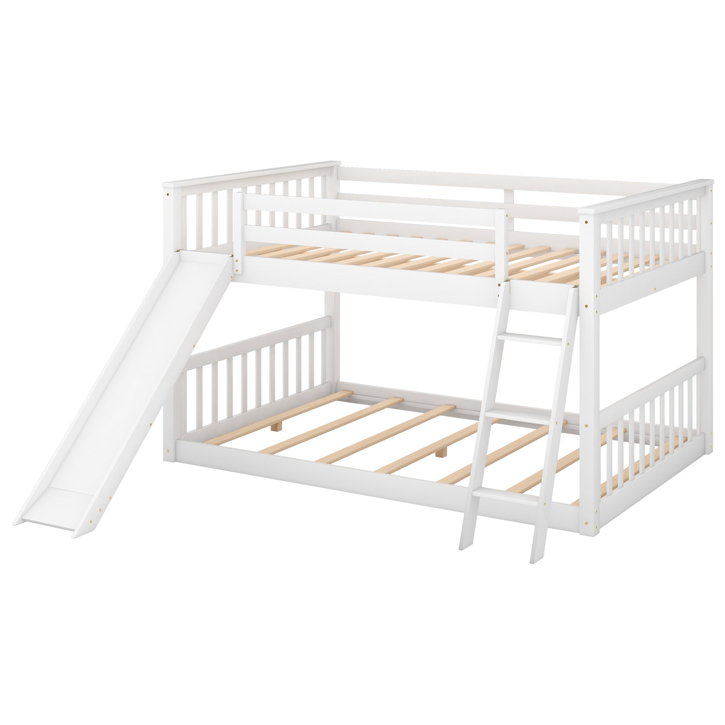 Fun White Full over Full Bunk Bed with Removable Slide and Ladder