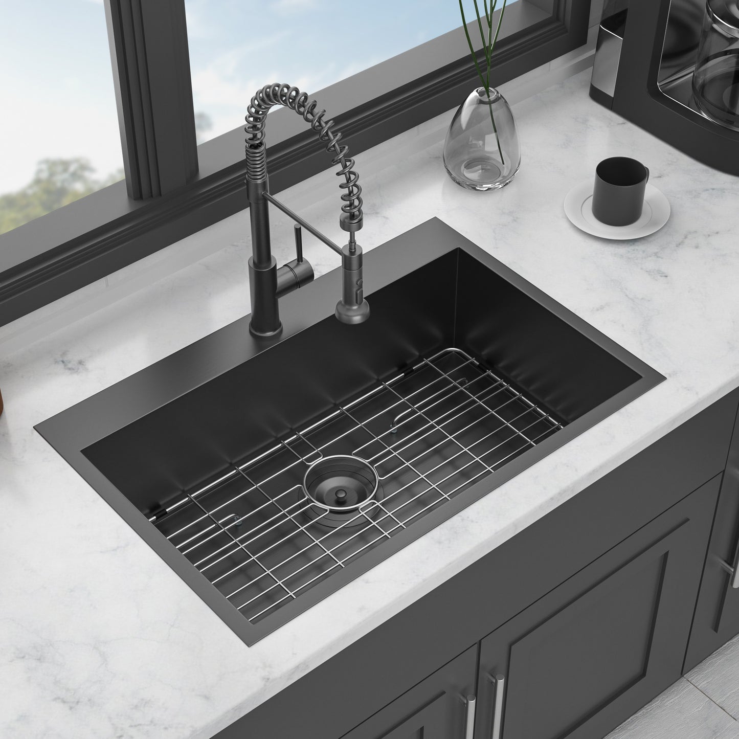 Gunmetal Black Stainless Steel Drop-In Single Bowl Kitchen Sink