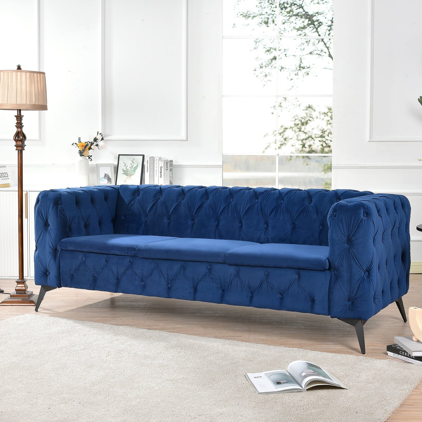 Traditional Square Arm 3-Seater Sofa with Removable Cushion