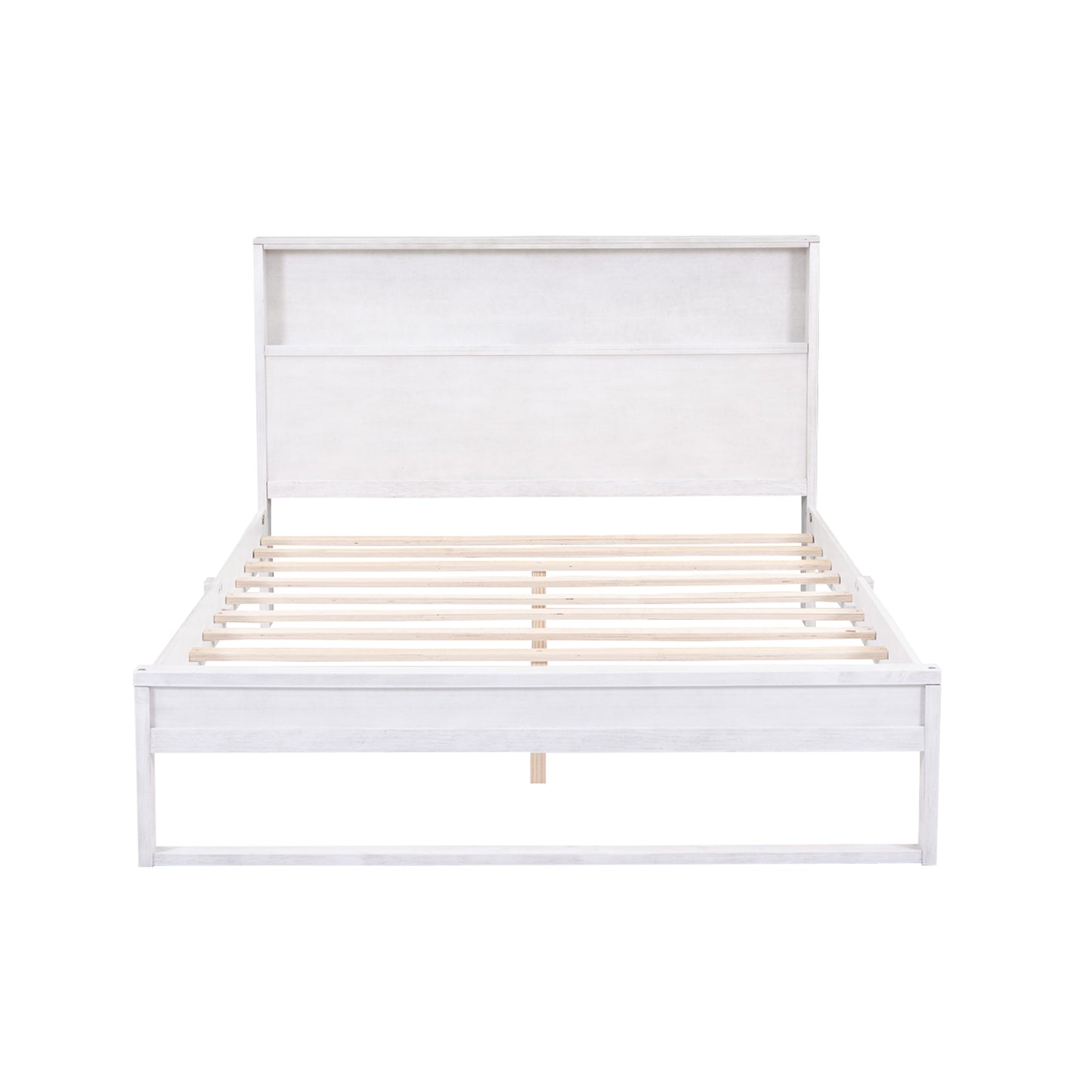 Platform Bed with Storage Headboard,Sockets and USB Ports,Queen Size Platform Bed,Antique White