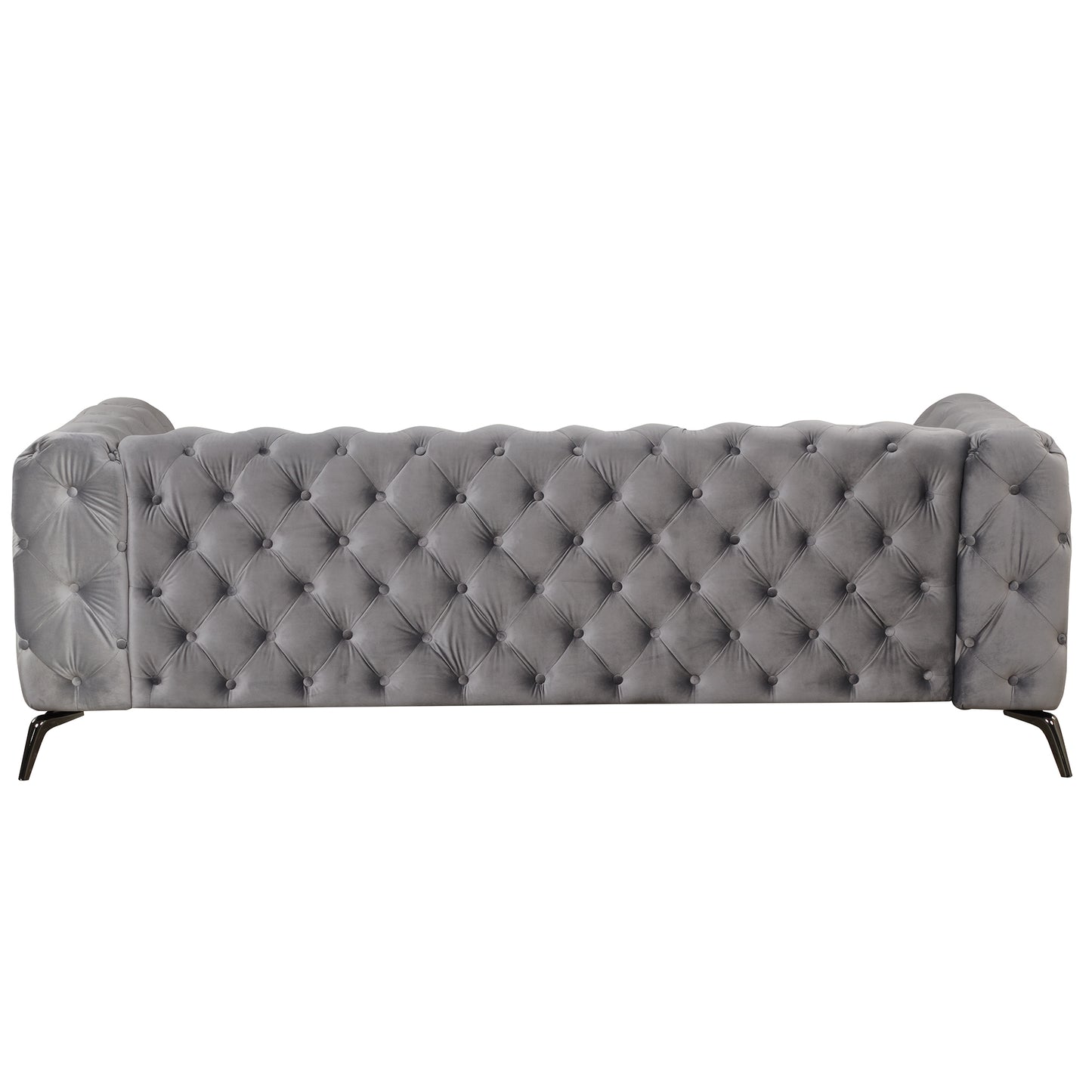 Sleek Gray Velvet Upholstered 3-Seater Sofa with Metal Legs