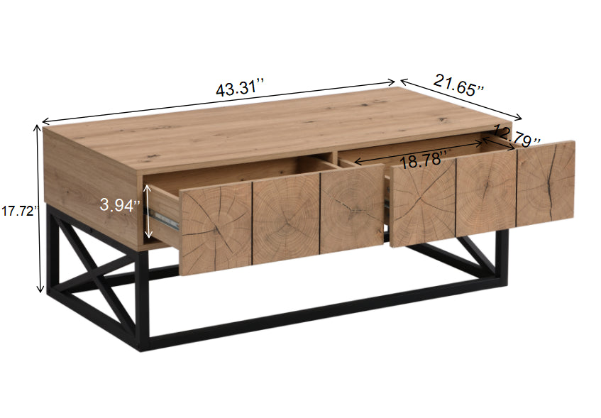 Luxurious 43.31'' Coffee Table with Dual Drawers for Living Room, Bedroom & Office