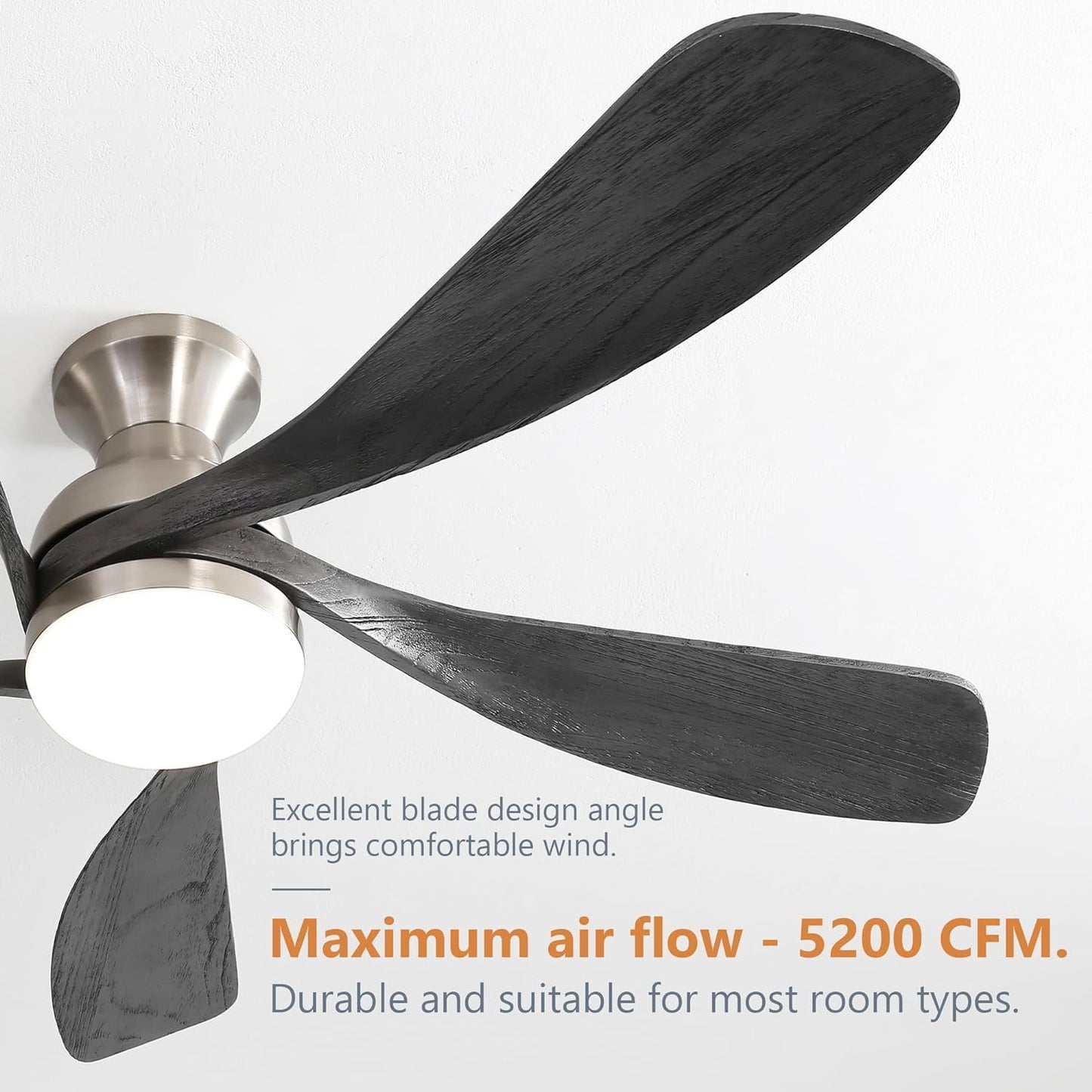 52 Inch Reversible Ceiling Fan with Modern Wooden Blades and Quiet DC Motor