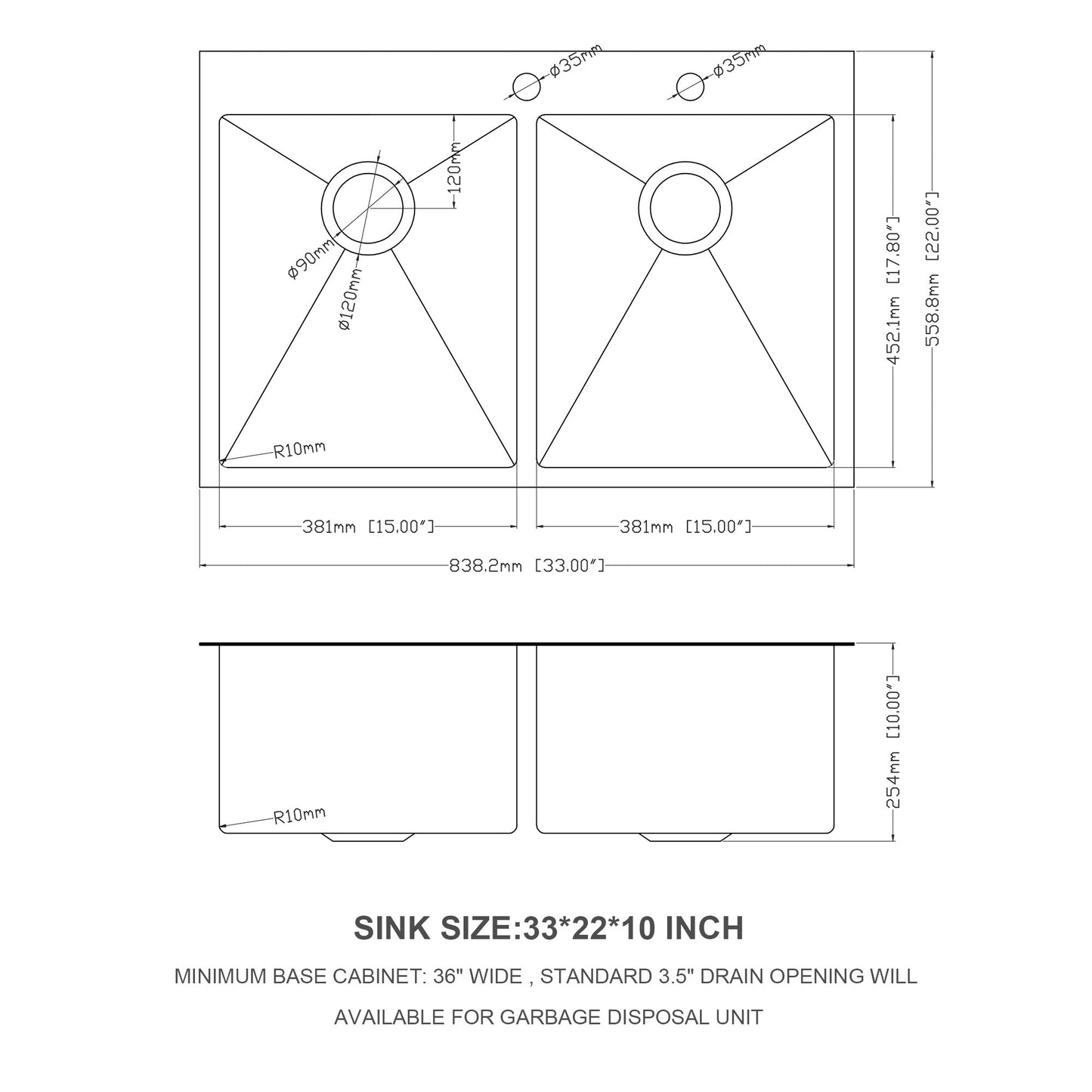 Gunmetal Black Stainless Steel Double Bowl Drop-In Kitchen Sink with 10 Deep Basin