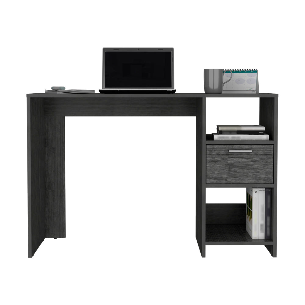 Odessa Smokey Oak Computer Desk with Single Drawer and Open Storage Cabinets