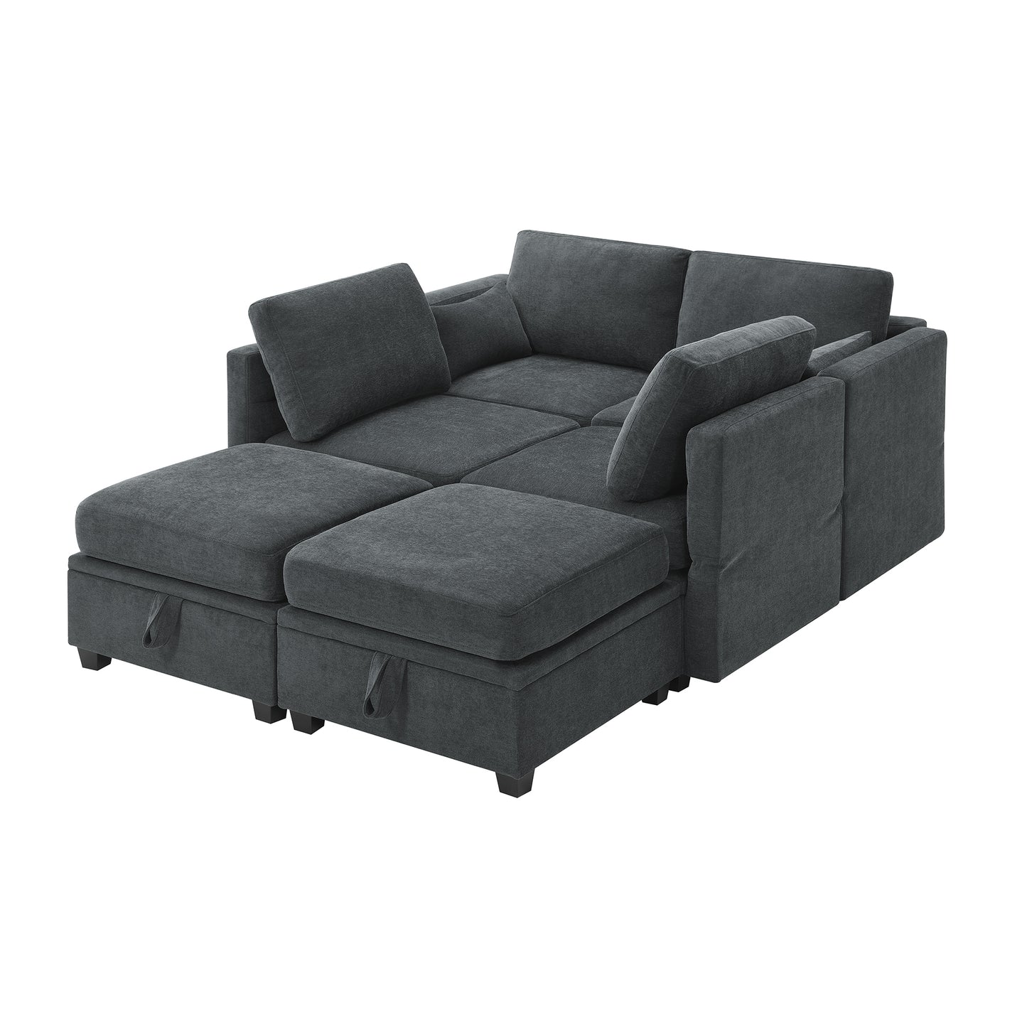 Chenille U-Shaped Sofa with Adjustable Armrests and Storage Seats
